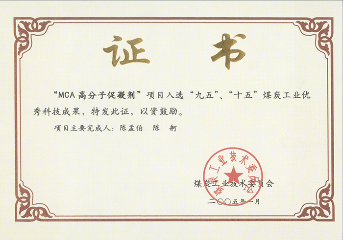 2005年1月MCA高分子促凝劑獲“九五、十五”科技成果獎(jiǎng).jpg